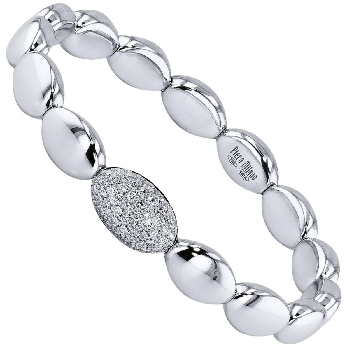 0.56 Carat Diamond Stretch 18 Karat White Gold Bead Bracelet