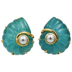 18K Yellow Gold Seaman Schepps Trianon Turquoise Crystal Pearl Earrings