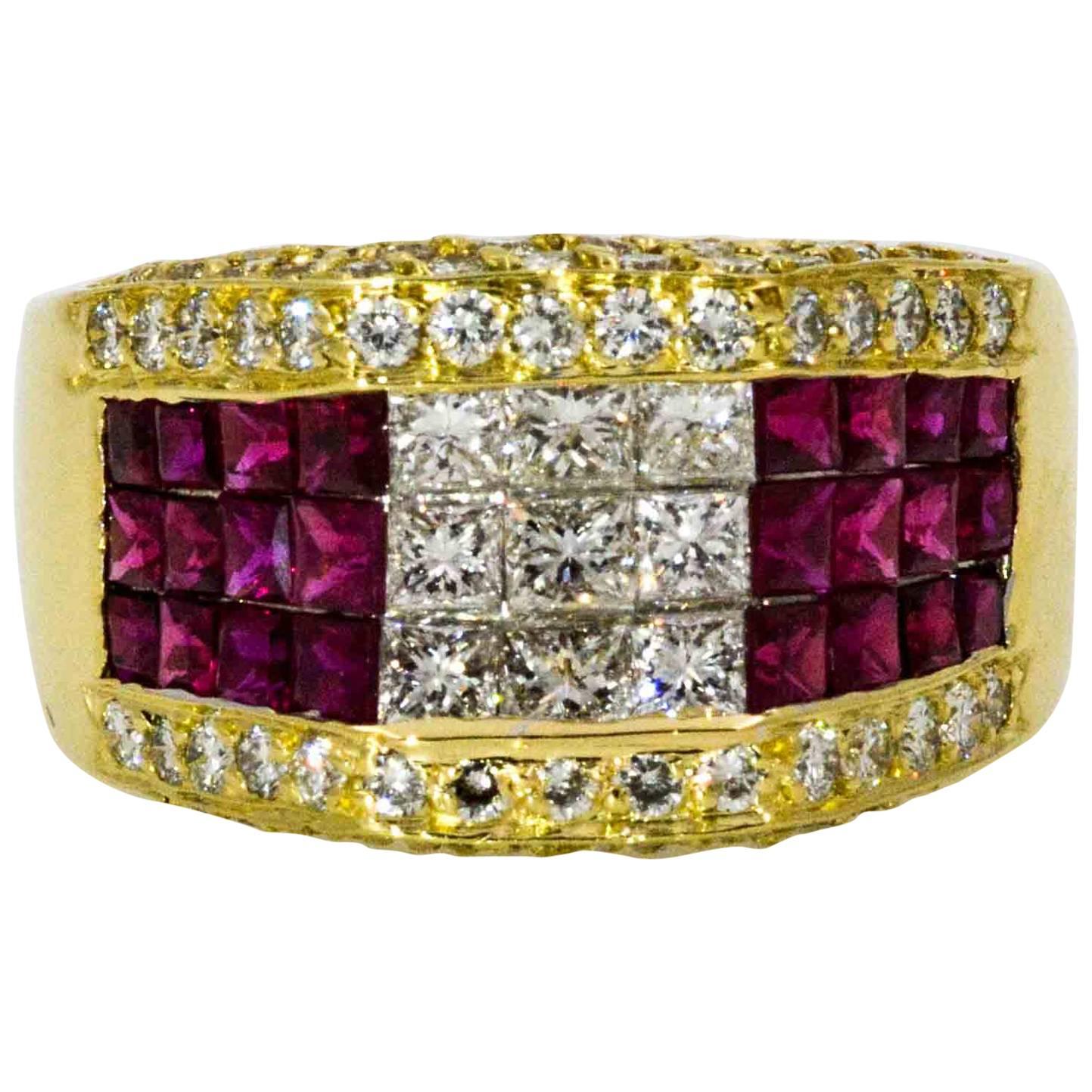 1.68 ctw Diamond 1.50 ctw Ruby 18 KY Gold Cocktail Ring