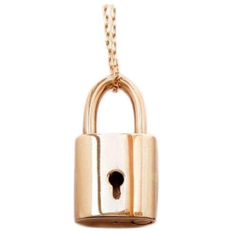 Lock Pendant Necklace in Rose Gold For Sale