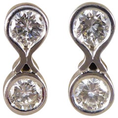 Contemporary Two-Stone Diamond Earrings in 18 Carat White Gold