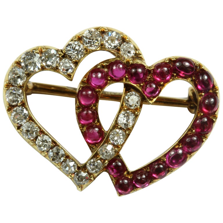 Burmese Ruby and Diamond Russian Heart Brooch For Sale at 1stdibs