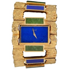 Vintage Piaget Ladies Yellow Gold Lapis Lazuli Nephrite Cuff Wristwatch, circa 1970