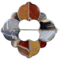 Antique Victorian Silver Flush Set Scottish Agate Brooch, circa 1900