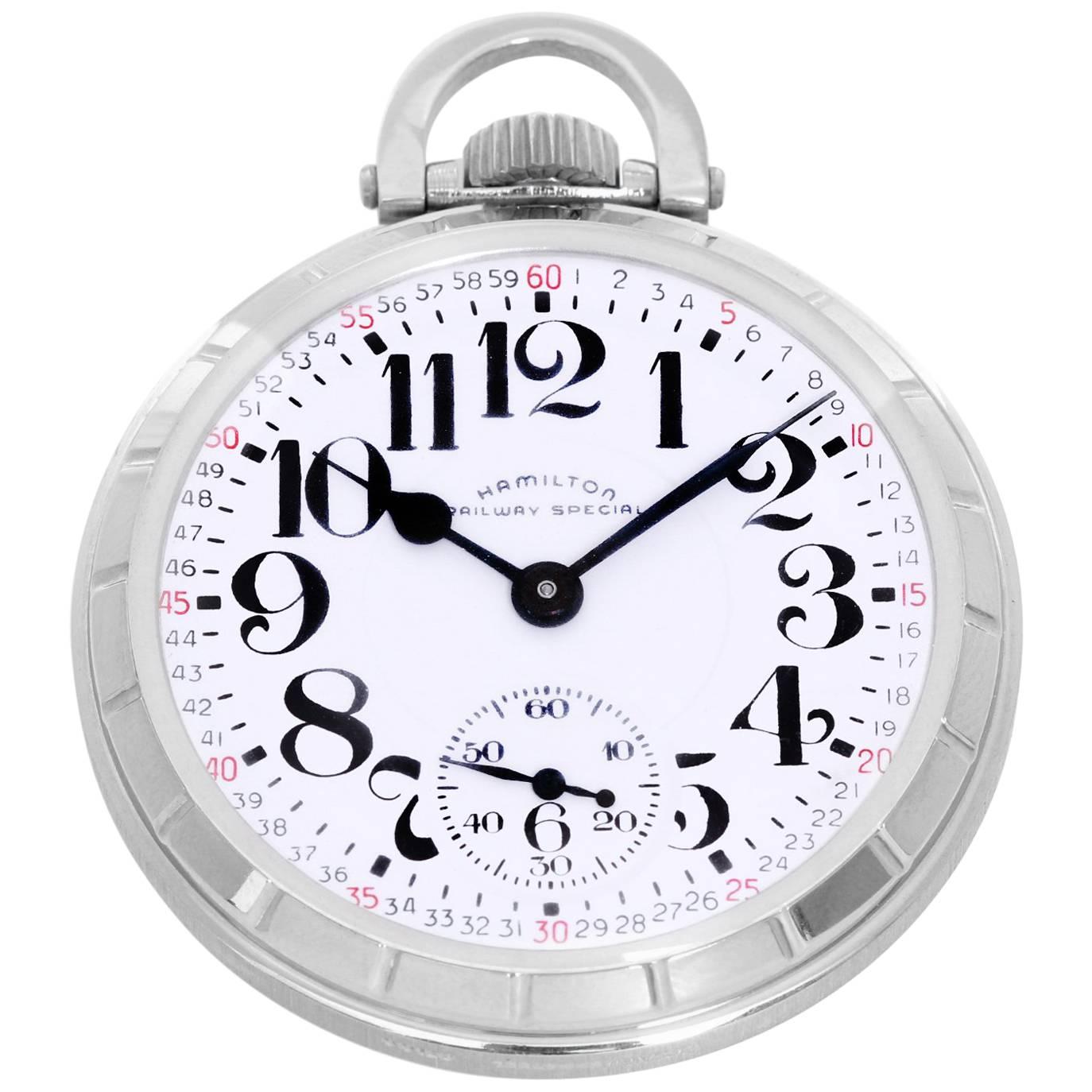 Hamilton Stainless Steel Railway Special Manual Pocket Watch