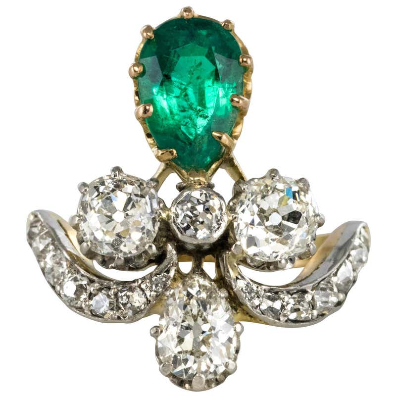 French Napoleon 3 1850s Emerald Diamond Duchess Ring at 1stDibs ...