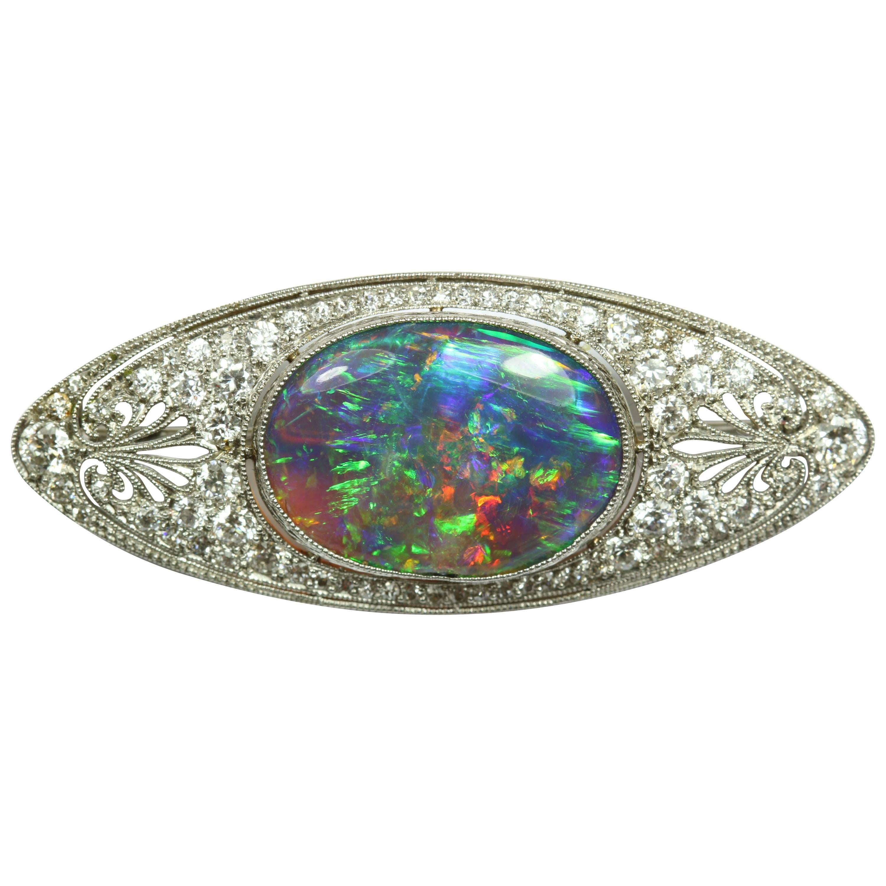 Marcus and Co. Black Opal, Diamond and Platinum Brooch, 1917