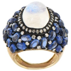 Moonstone, Kyanite and Diamond Cocktail Ring