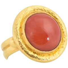 Gurhan Coral and Hammered Gold Cocktail Ring