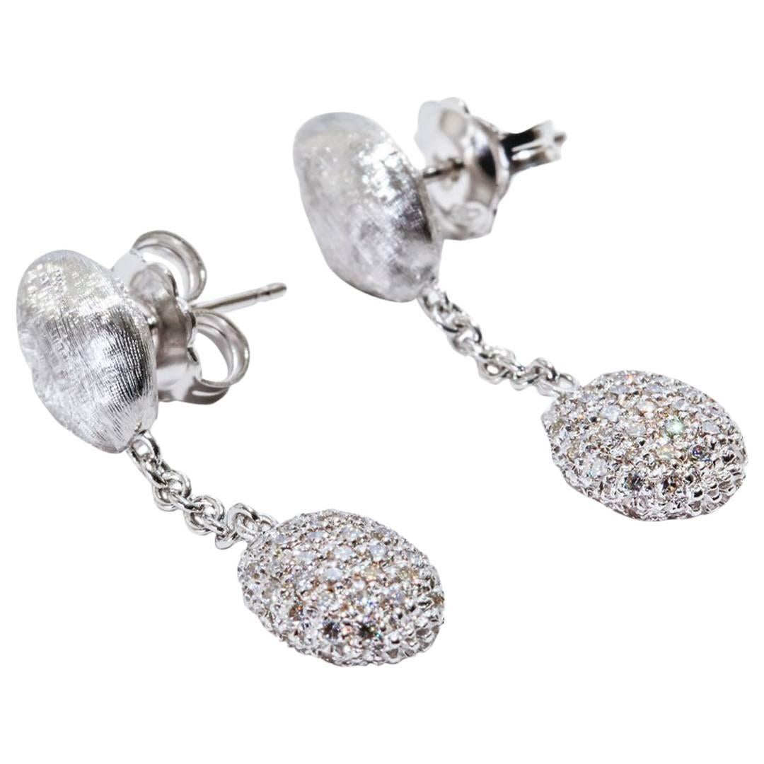 Marco Bicego Siviglia 18k White Gold & Pave Diamond Drop Earrings 0.93 Carat For Sale