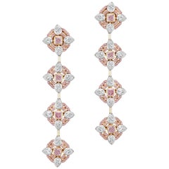 Scarselli Lange rosa Diamant- und weiße Diamant-Ohrringe aus 18 Karat Gold