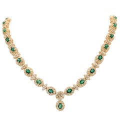 14 Karat Gold 16.72 Carat Emerald and Diamond Tennis Necklace 54.8 Grams