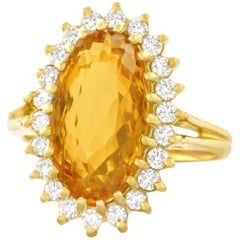 1960s Natural Golden Topaz and Diamond Set Gold Ring