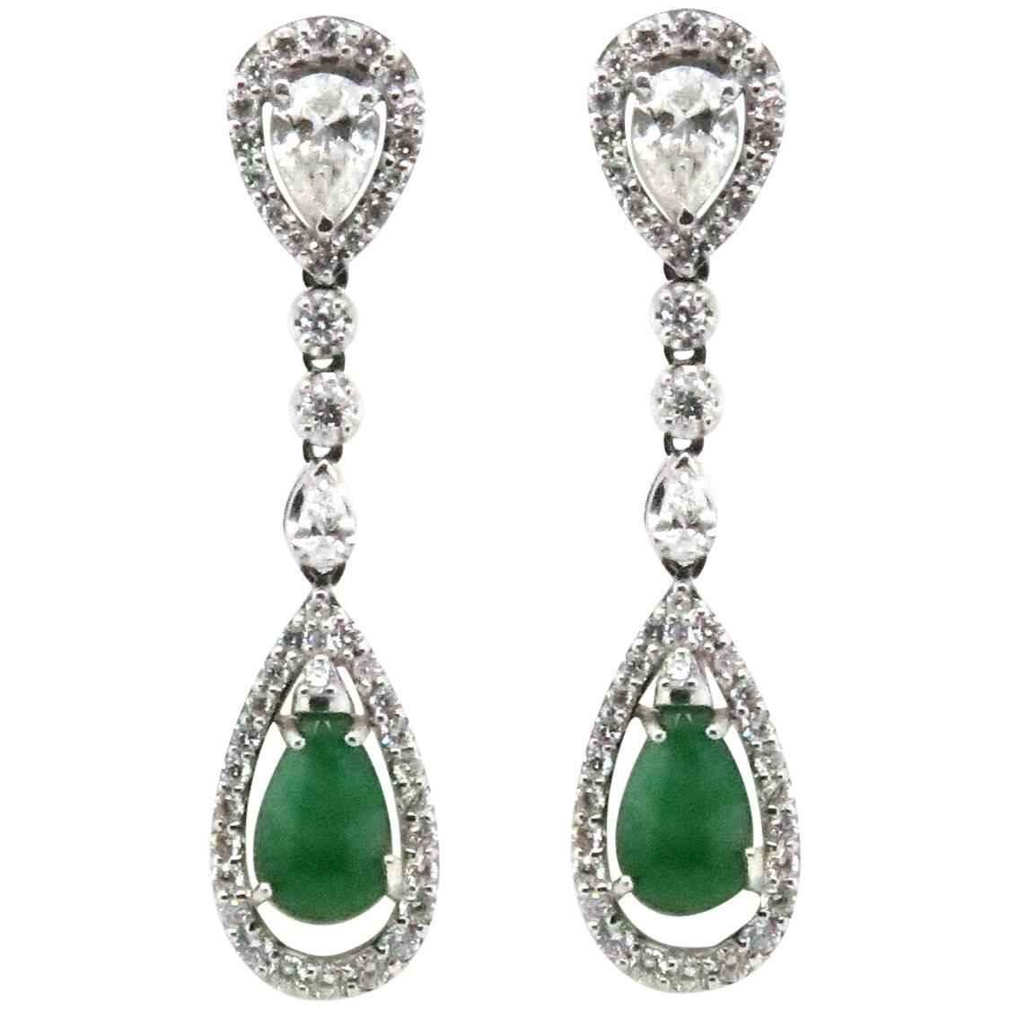 Fine Green Jade and Diamond Drop Earrings