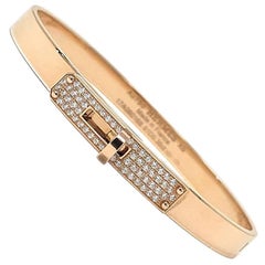 Hermes 18 Karat Rose Gold Kelly H Bracelet with Diamonds