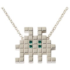 Francesca Grima Silver and Emerald Invader III Necklace