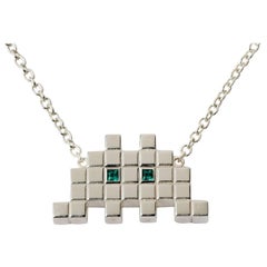 Francesca Grima Silver and Emerald Invader I Necklace