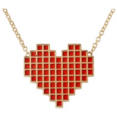 Francesca Grima Yellow Gold and Enamel Reversible Pixel Heart Necklace
