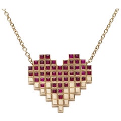 Francesca Grima Yellow Gold and Ruby Pixel Heart Necklace