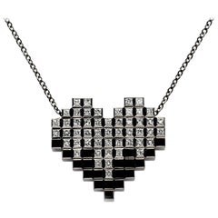 Francesca Grima Black Gold and 51 Diamond Pixel Heart Necklace