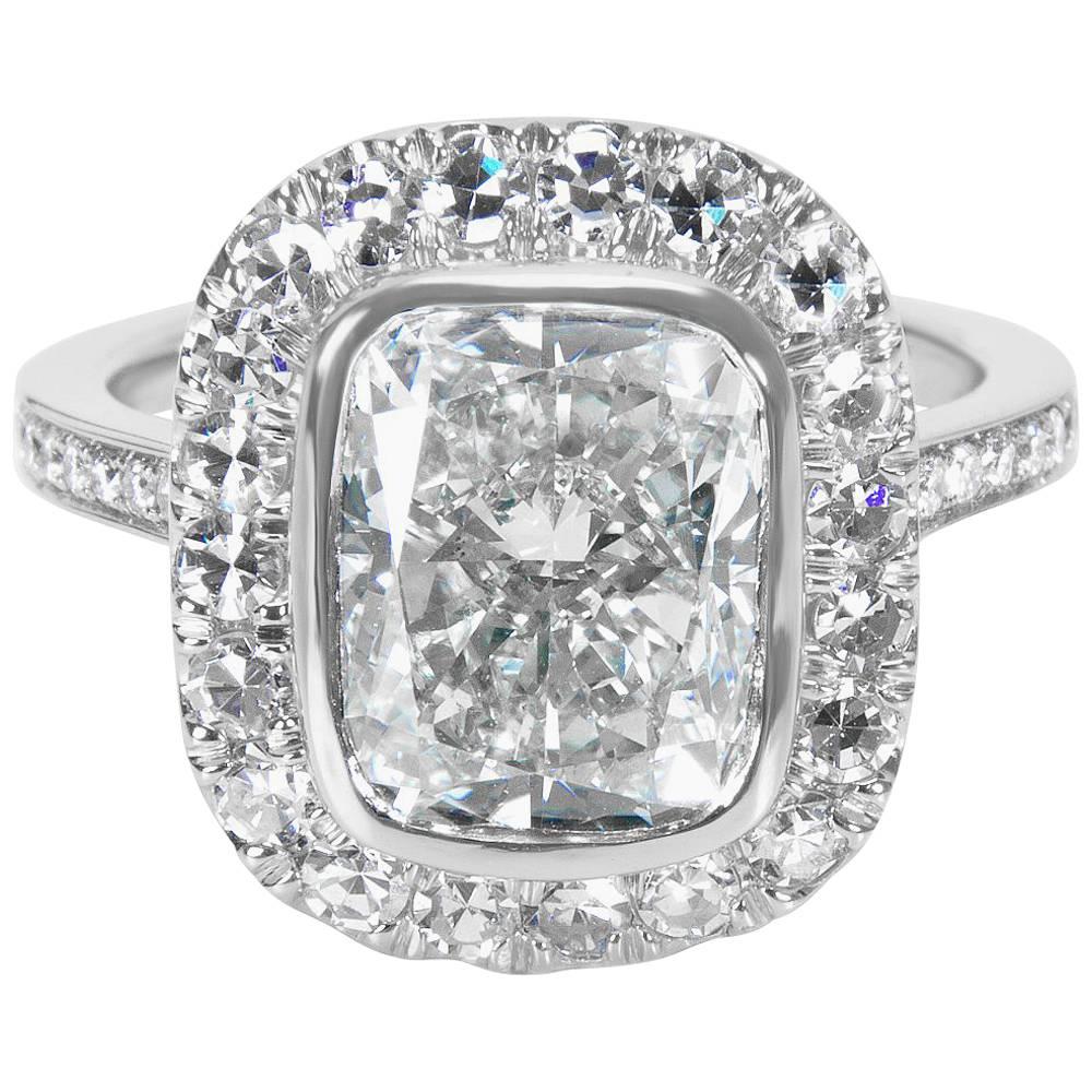 IGI Certified Cushion Diamond Halo Engagement Ring in Platinum, 4.98 Carats