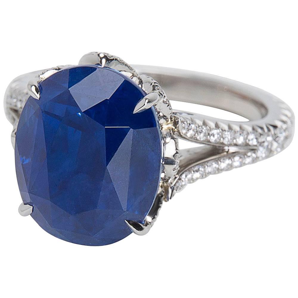 AGL Certified Ceylon Sapphire and Diamond Ring in Platinum (10.43 Carats)