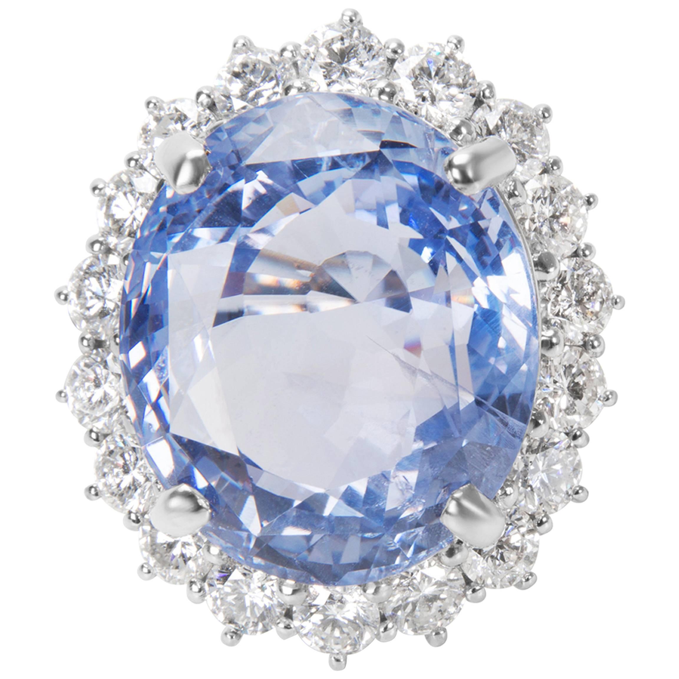 AGL Certified Diamond and Ceylon Blue Oval Sapphire Ring in Platinum, 2.60 Carat