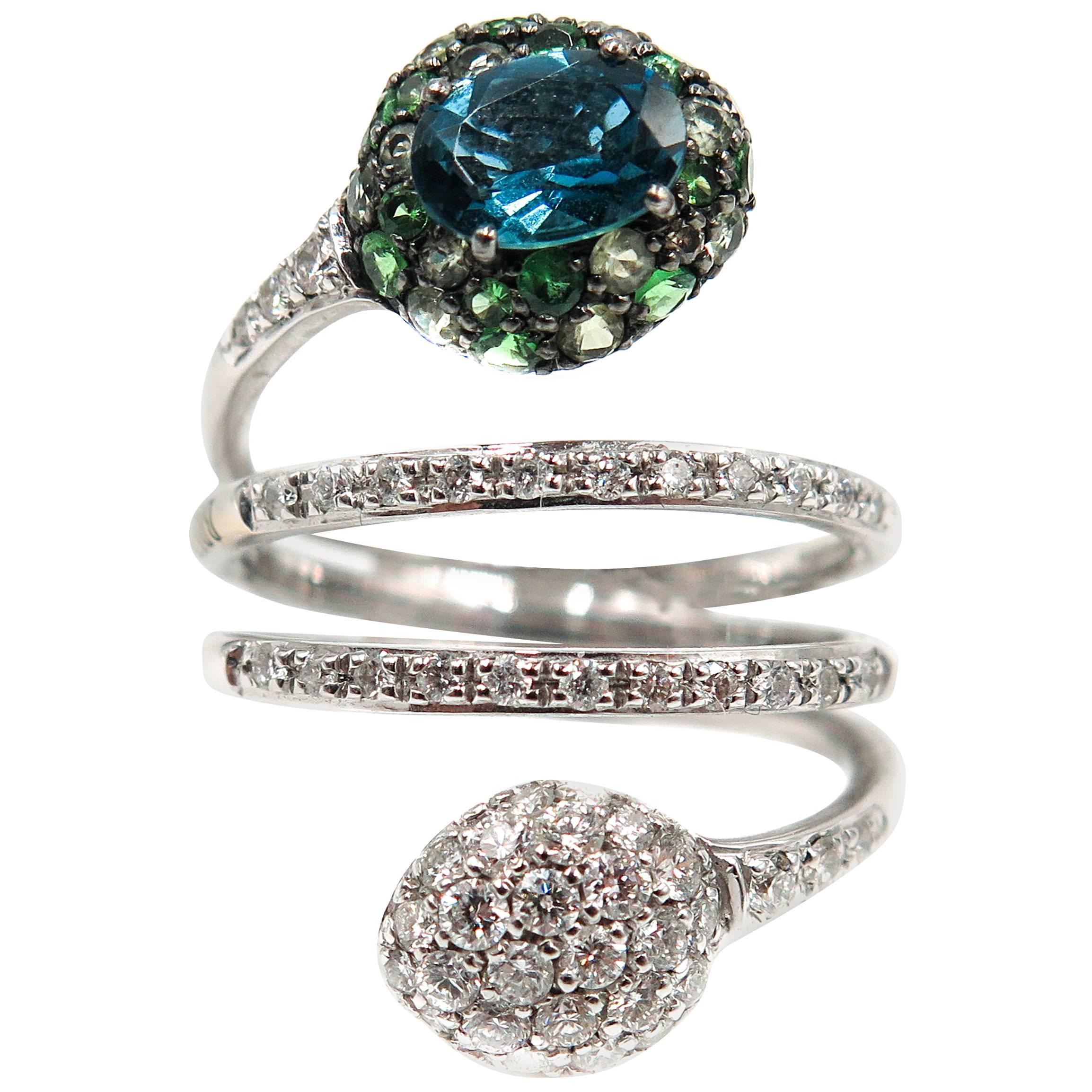 Blue, Green Tourmaline and Diamond White Gold Ring by Brumani