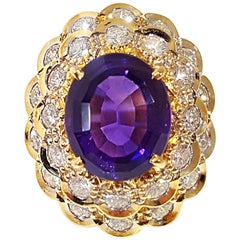 Amethyst and Diamond Yellow Gold Ruffle Ring
