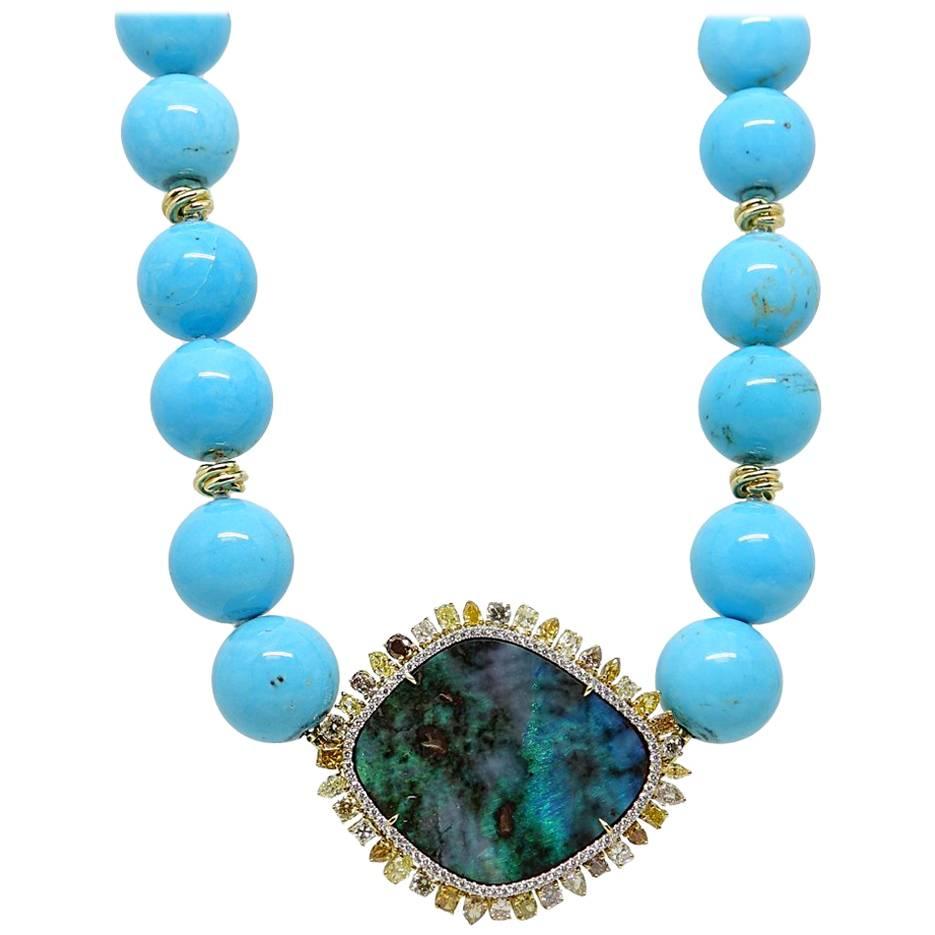 Pamela Huizenga 42.24 Carat Opal and Turquoise Bead Necklace For Sale