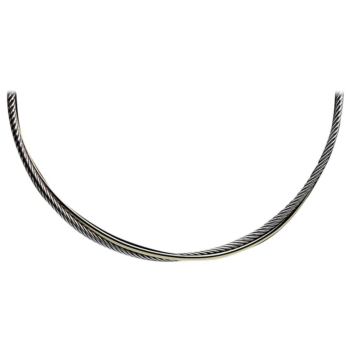 David Yurman Crossover X Silver and Gold Cable Choker Necklace