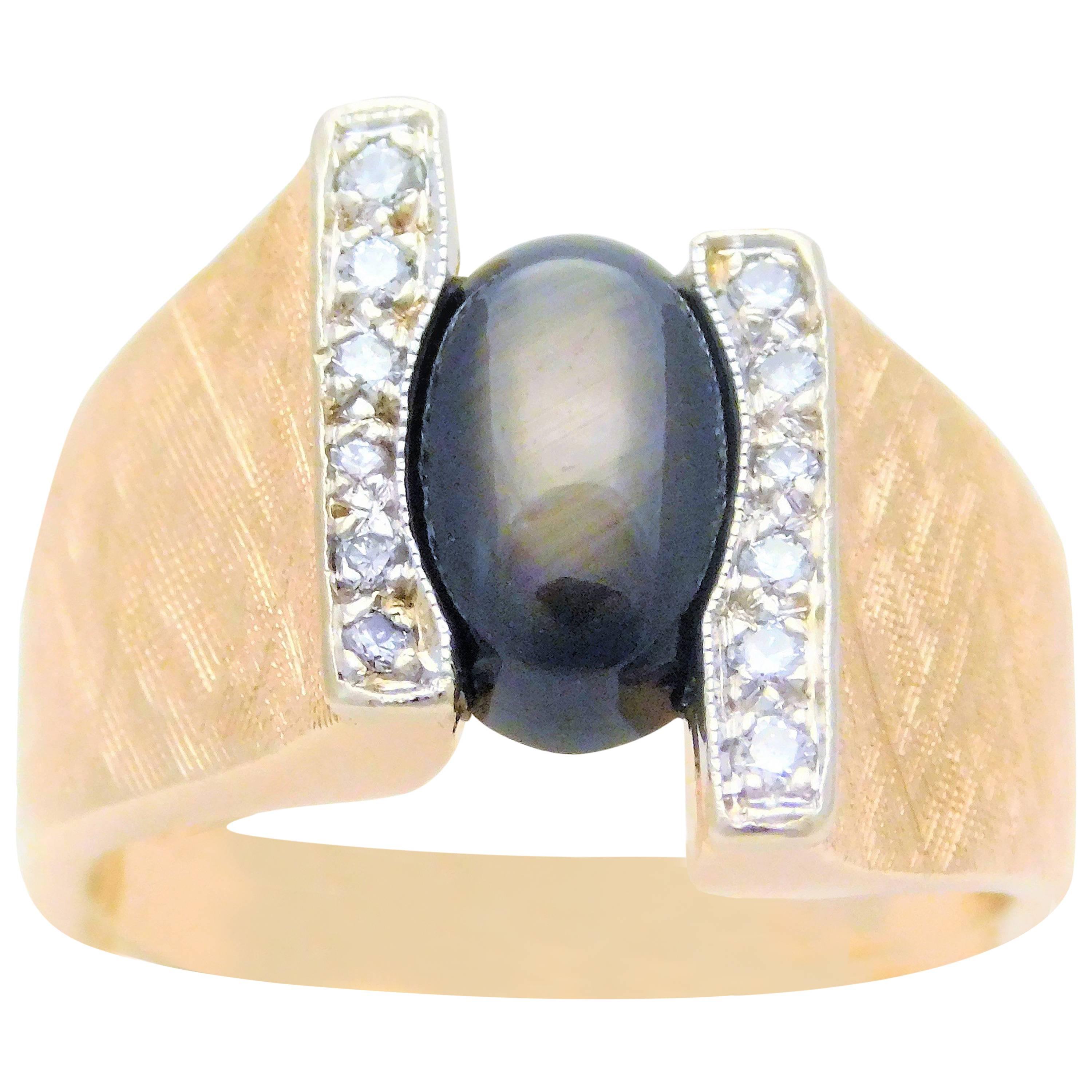 2.50 Carat Black Star Sapphire and Diamond Ring