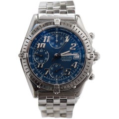Breitling Stainless Steel Blue Dial Chronomat Chronograph Wristwatch