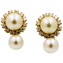 Vintage 14 Karat Yellow Gold Diamond Pearl Earring Jackets