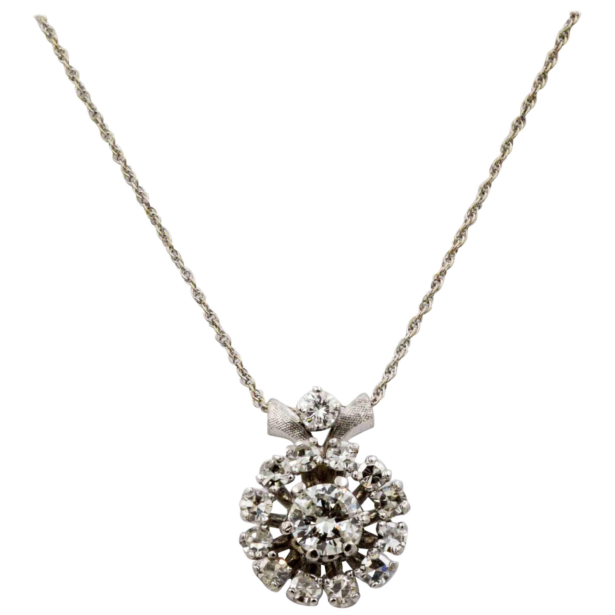 14 Karat White Gold 1.13 ctw Diamond Pendant Necklace