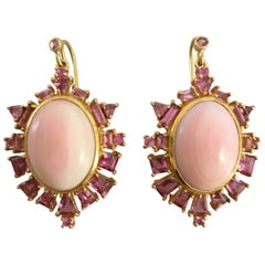 Lauren Harper Collection Pink Coral, Pink Sapphire, Gold Statement Drop Earrings