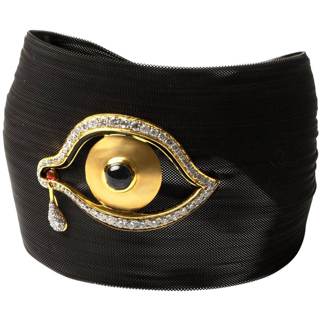 Clarissa Bronfman Diamond and Sapphire Black 'Dali Eye Mesh' Bracelet 