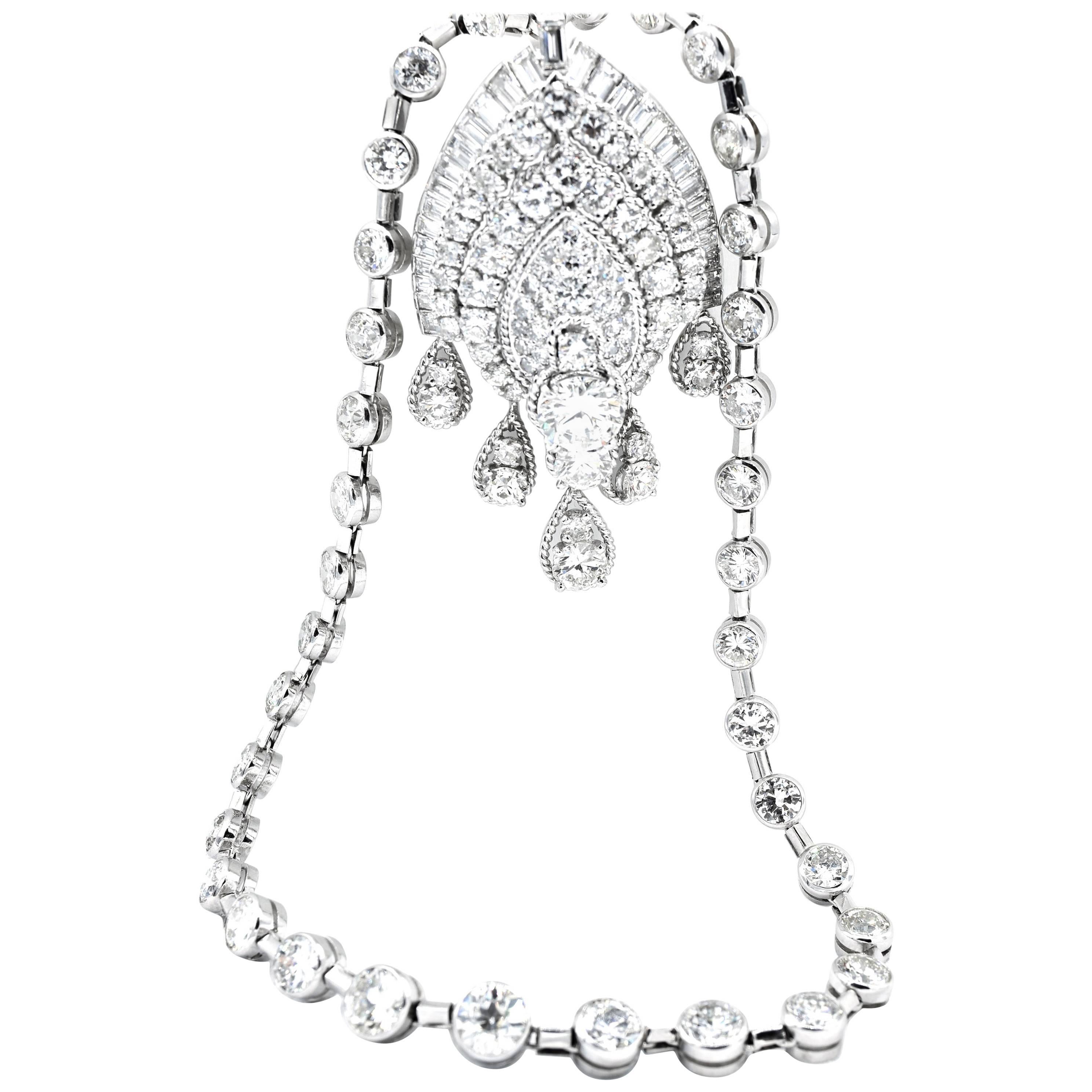 Van Cleef & Arpels Diamond Platinum Convertible Pendant Necklace For Sale