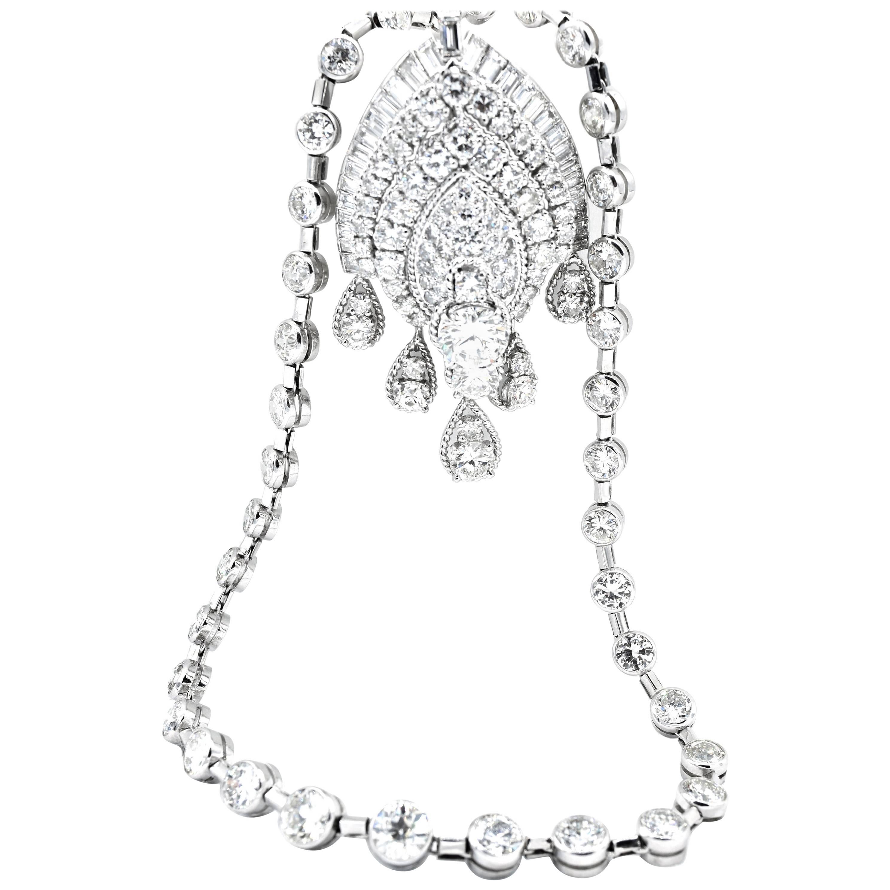 Van Cleef and Arpels Diamond Platinum Convertible Pendant Necklace For