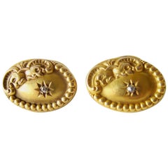 Antique Victorian 10k Gold Diamond Ornate Oval Cufflinks