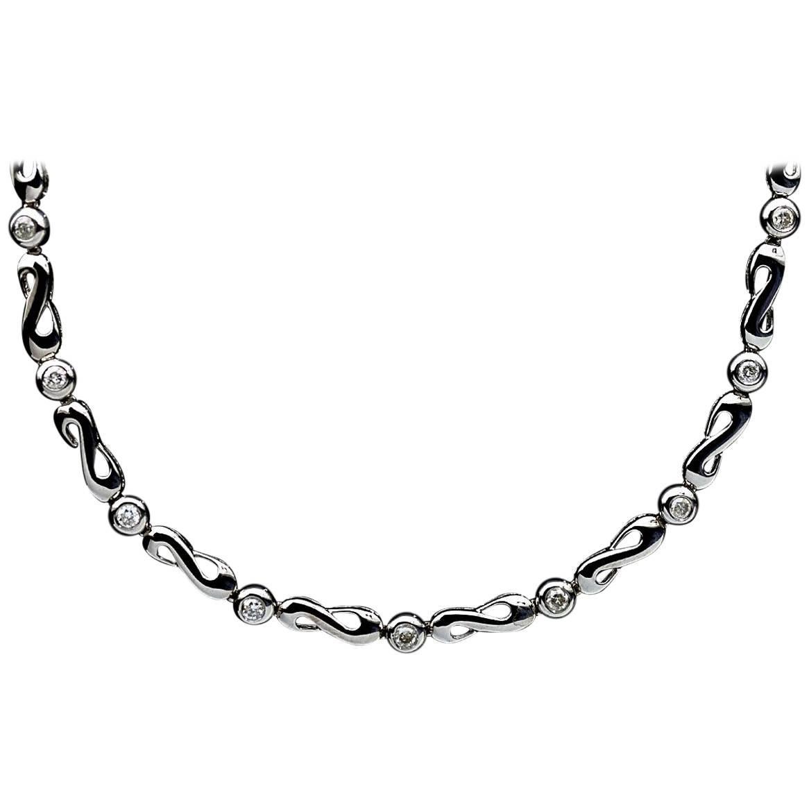 14 Karat White Gold 0.36 Carat 9 Round Diamond Infinity Link Necklace