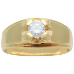 Vintage Midcentury Gents 18 Karat Gold Diamond Ring