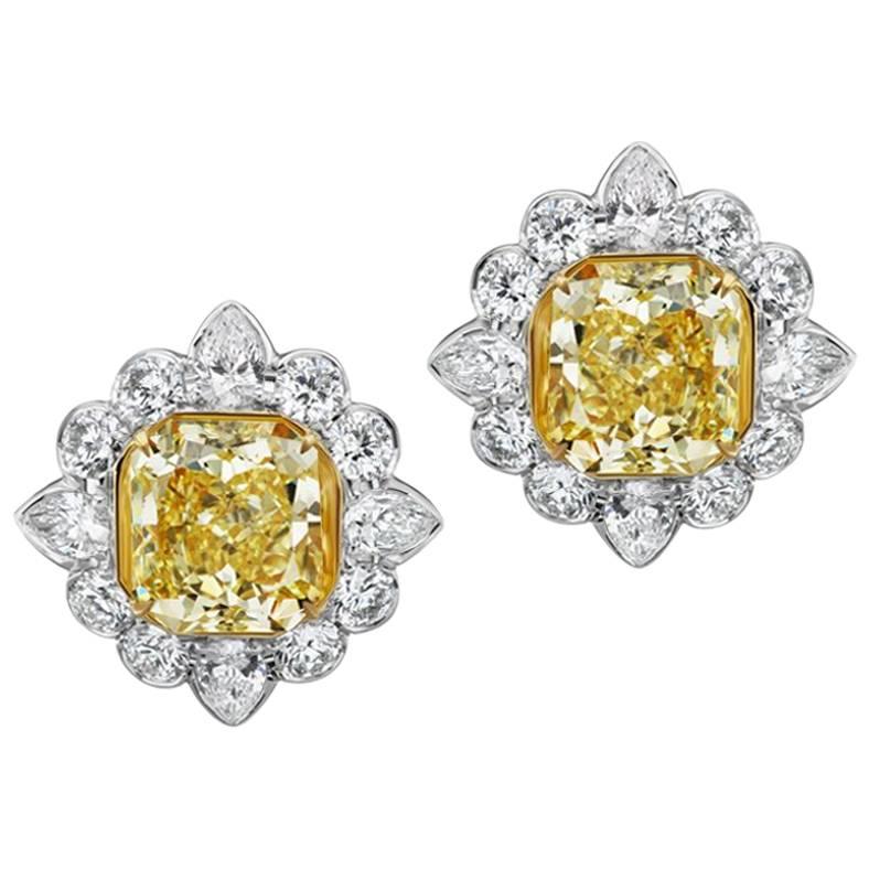 Scarselli Fancy Yellow and White Diamond Earrings in Platinum GIA Certified 