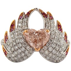 1.15 Carat Pink Heart Shape Diamond Ring with White Diamonds and Pink Sapphire