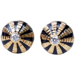 Tiffany & Co. Schlumberger Diamond Enamel Gold Earrings
