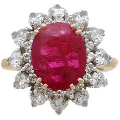 1980s 4.80 Carat Burmese Ruby and 2.80 Carat Diamond 18 Karat Gold Ring