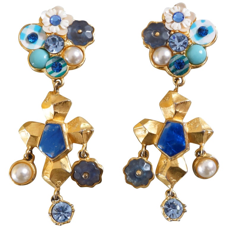 Christian Lacroix Gilt Metal Celluloid Paste ClipOn Earrings in