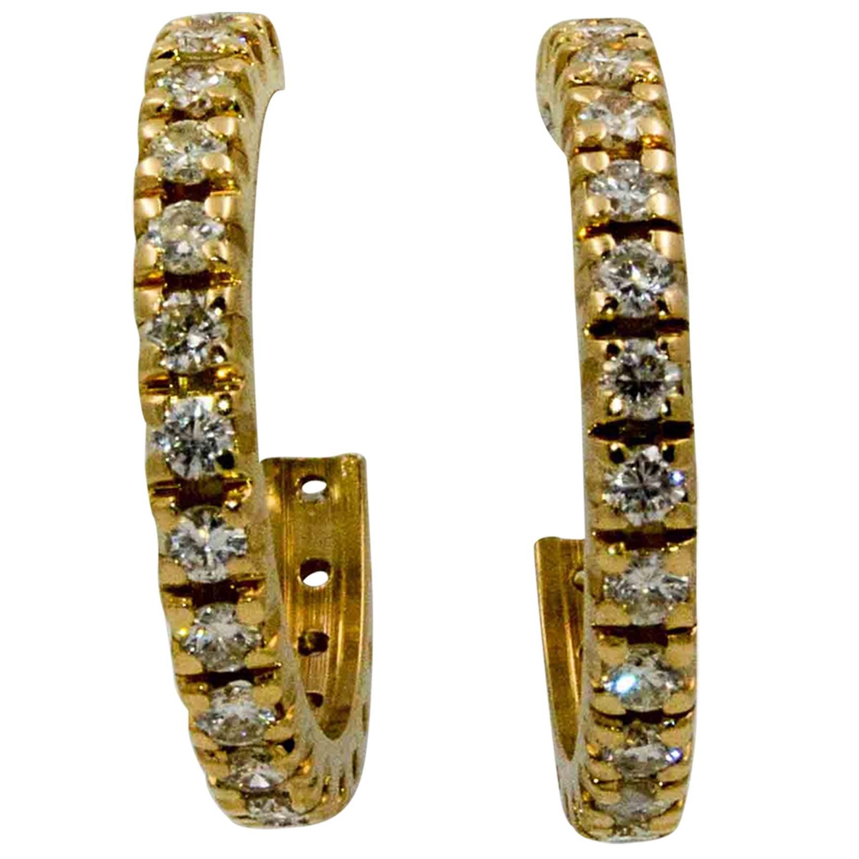 18K 1.80 Carat Diamond Gold J-Hoop Earrings