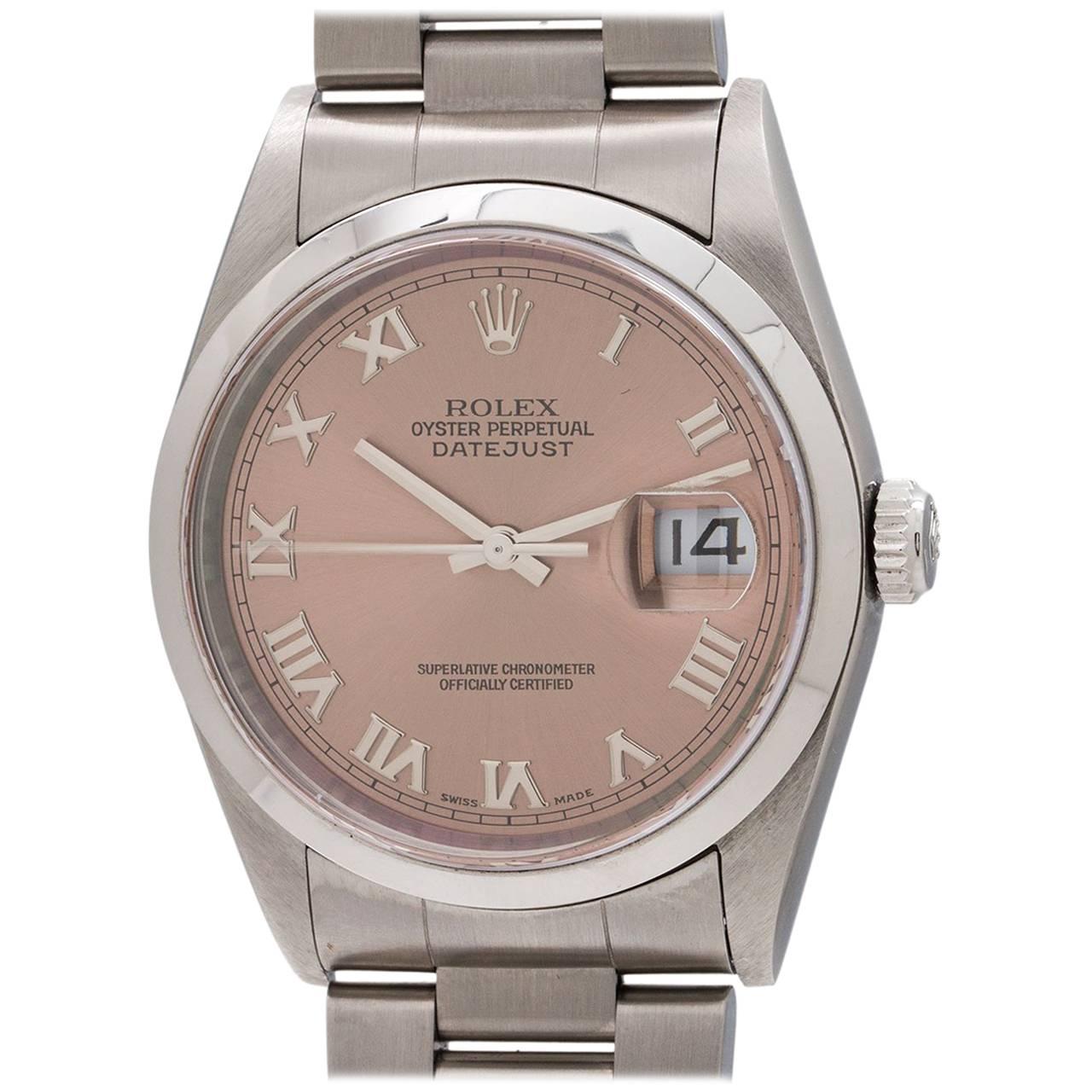 Rolex Stainless Steel Datejust Salmon Dial Self winding Wristwatch, circa 1999