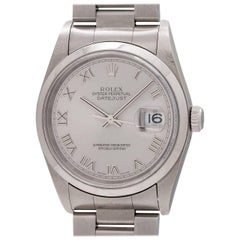 Rolex Rhodium Stainless Steel Datejust Roman self winding Wristwatch, circa 2003